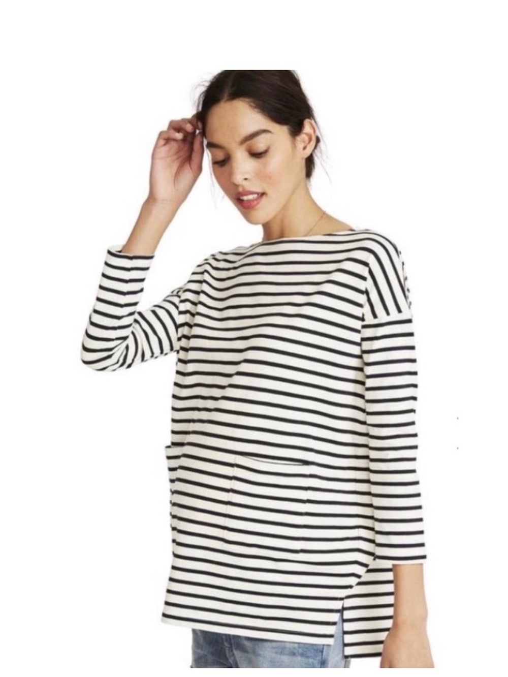 Hatch Black & White Striped Long-Sleeve Tee